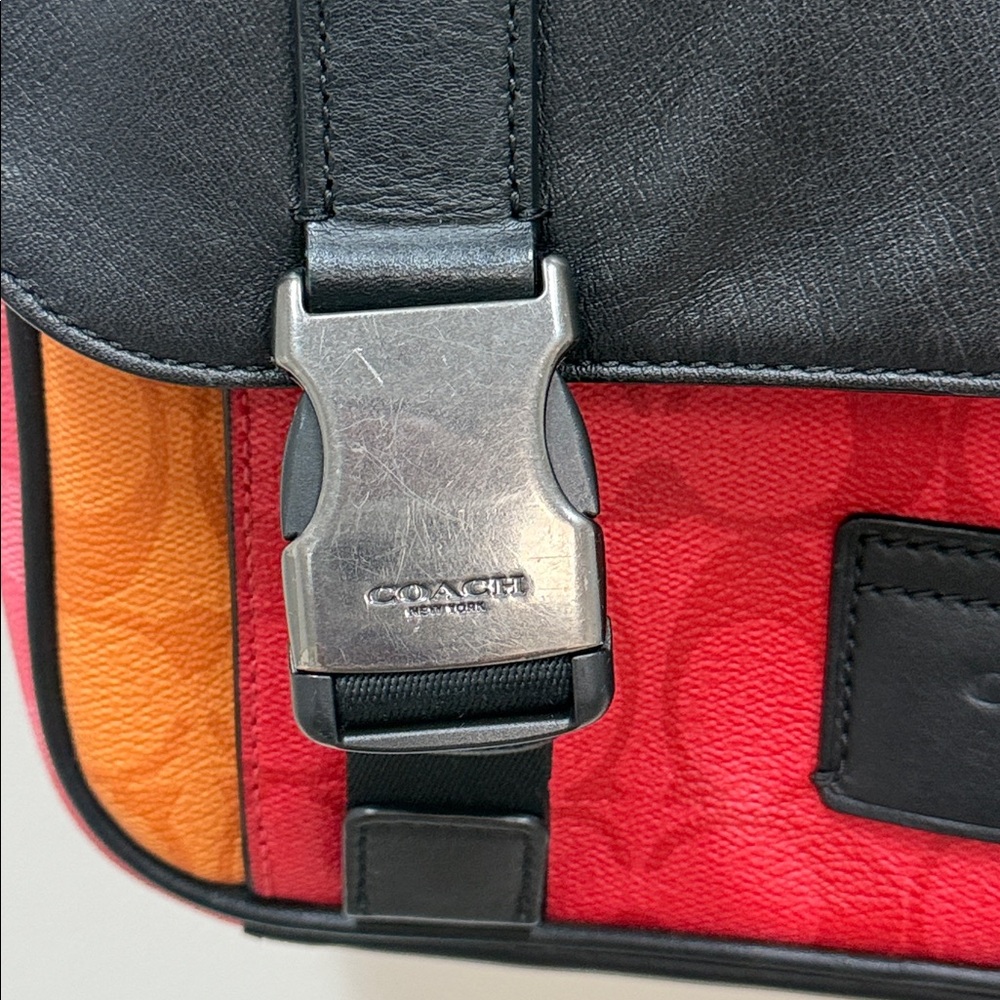 COACH Track Crossbody Blocked Signature Canvas Miami Red Pink Orange Black! - Picture 5 of 15